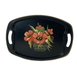 Vintage Metal Pilgrim Art Hand Decorated Tole Floral Tray  #403